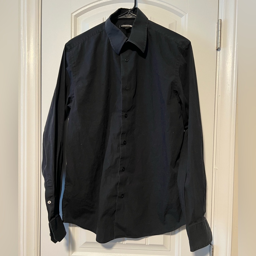 Express Men's Black Dress Button Down Long Sleeve Shirt